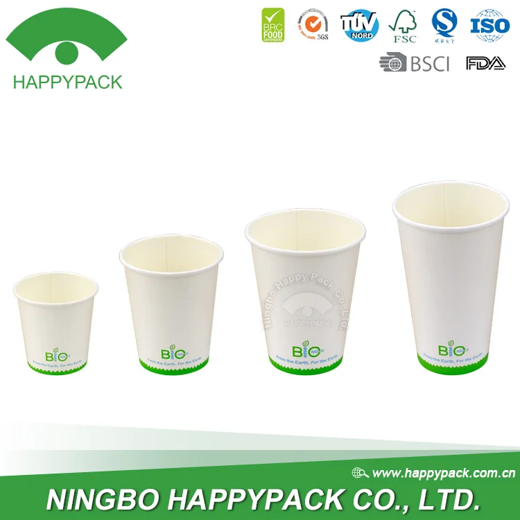 
HAPPYPACK Custom Color Wholesale Disposable High Quality Single Wall Cup Hot Coffee PLA Paper Cups 4/8/10/12/16/20oz Free Sample 