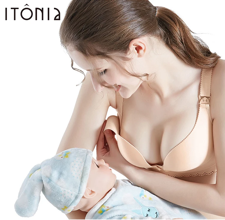 New Fashionable Seamless Cotton Lace Front Open Maternity Nursing Bra