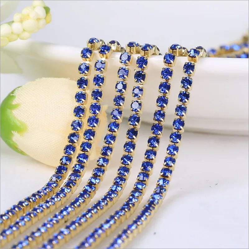 
Hot sale SS16 sapphire rhinestone cup chain/crystal 2mm rhinestone cup chain 