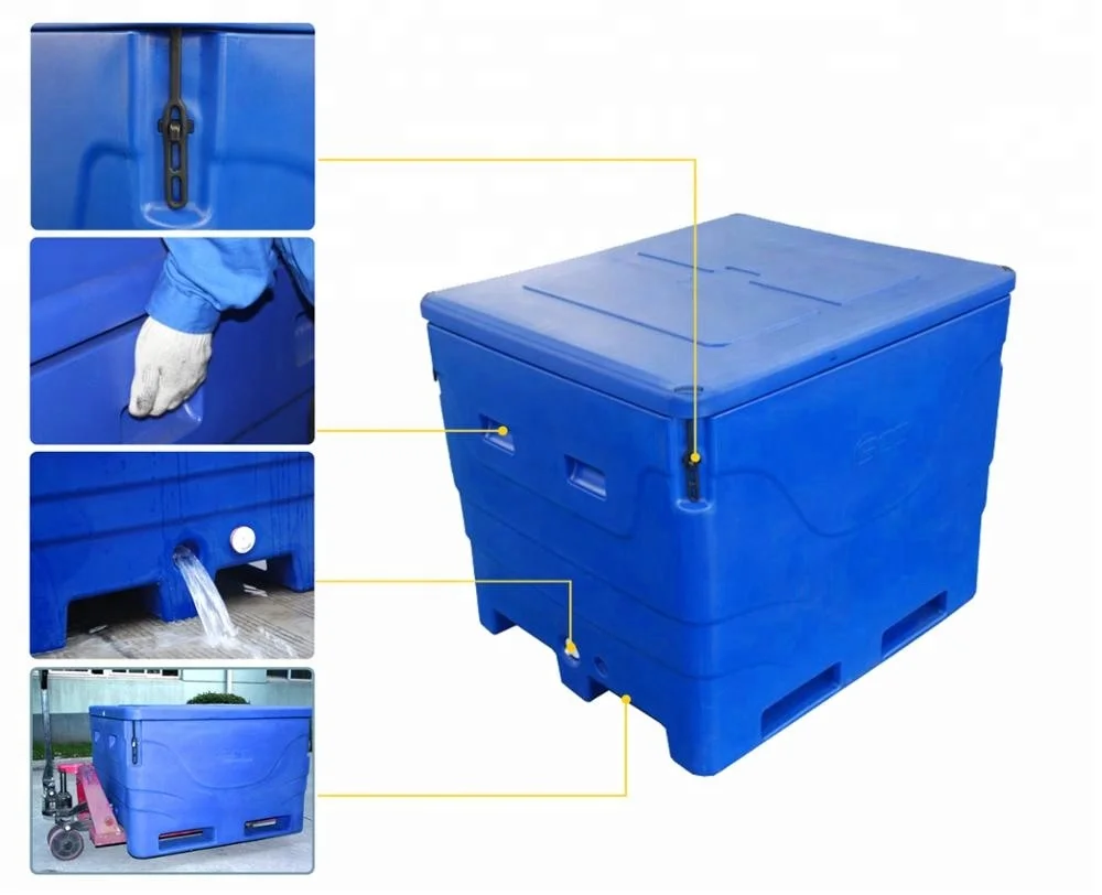 Rotomold Technology, 600L Plastic ice box for frozen products, large cooler, fish storage container