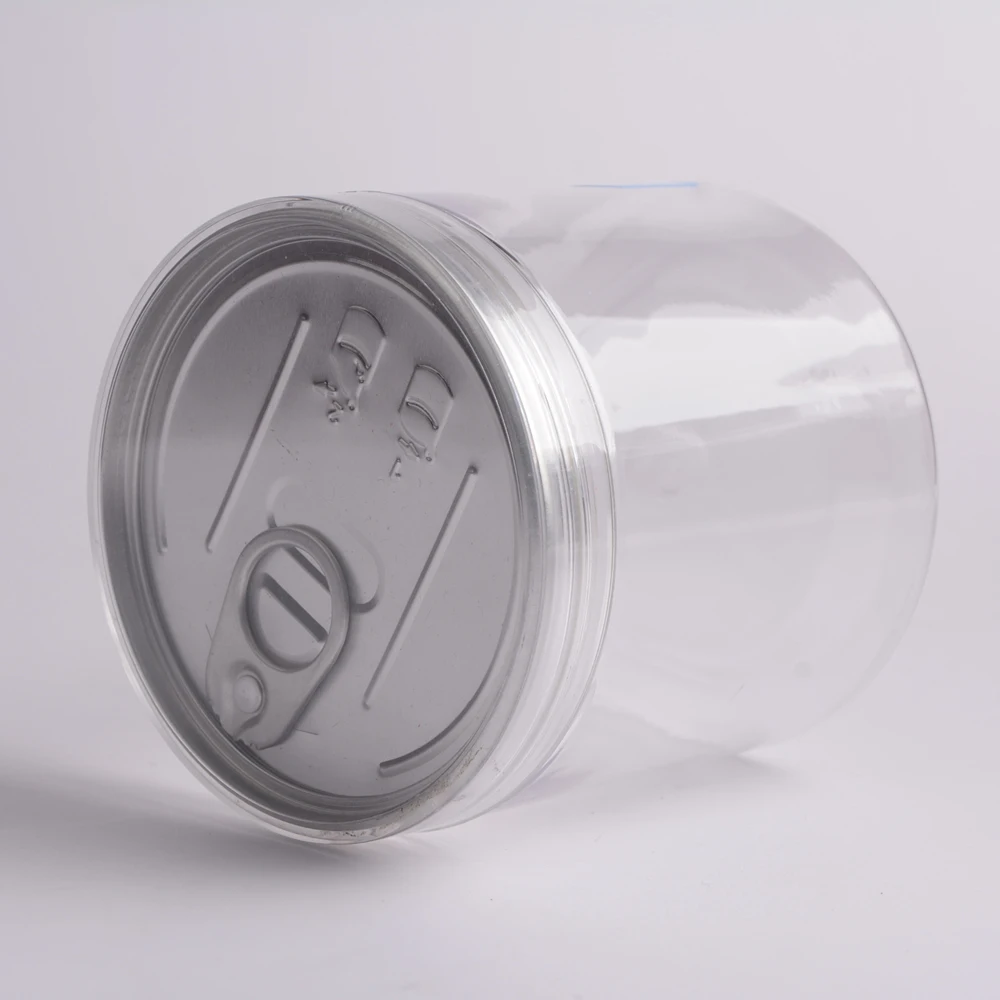 
Clear round plastic PET easy open can with clear lid for dried food 