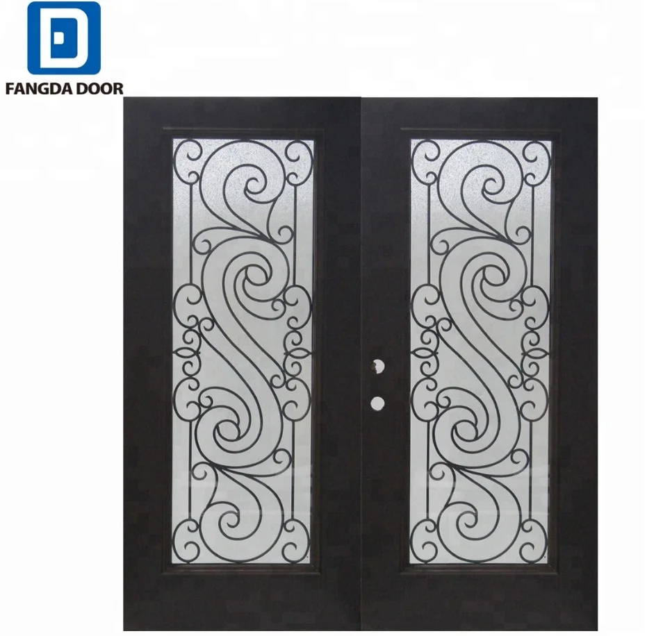 Fangda Glass Oversized Front Door with Wrought Iron Insert