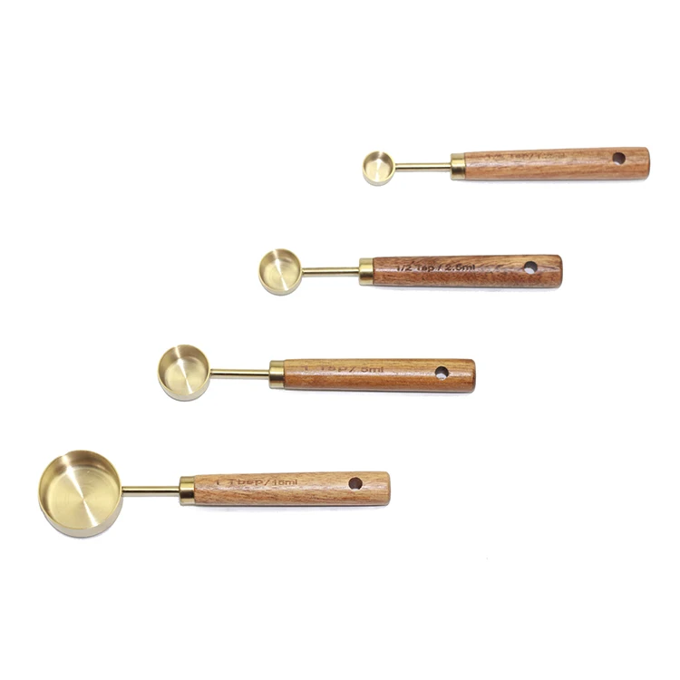 Titanium Stainless Steel Measuring Spoons Set with Wooden Handle