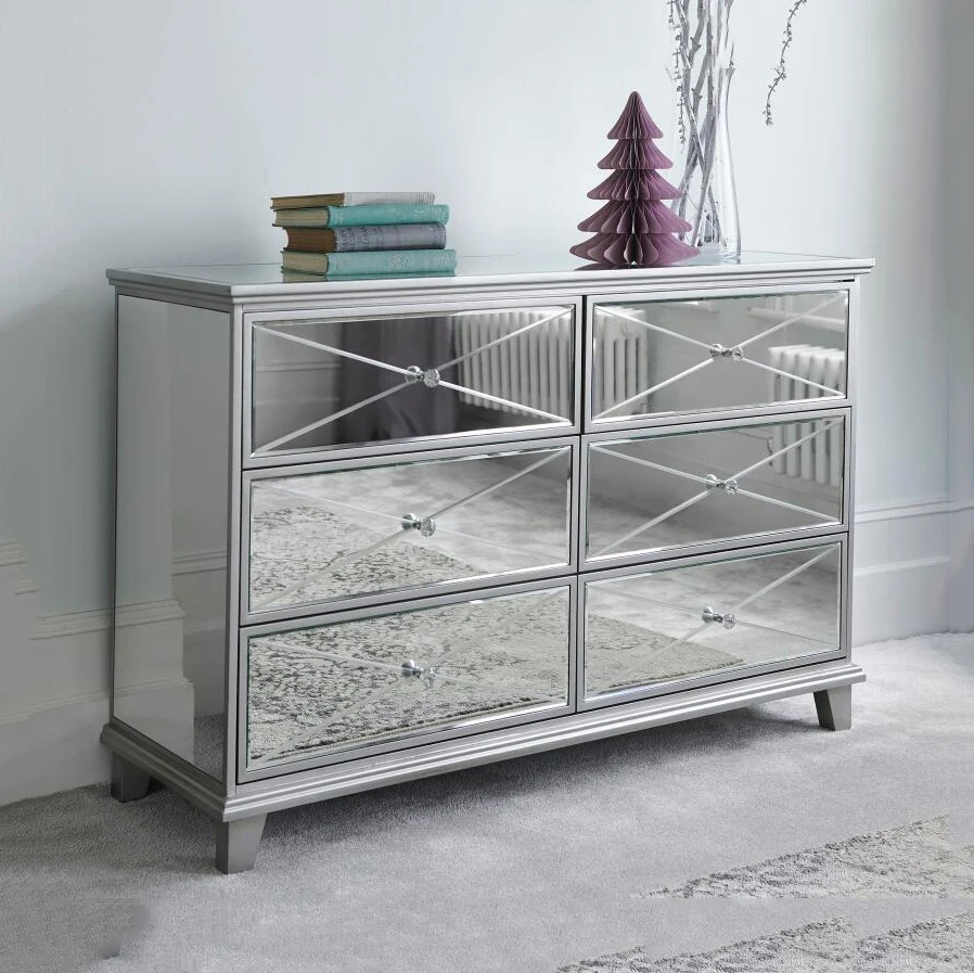 Зеркальный комод для мебели из серебристого стекла