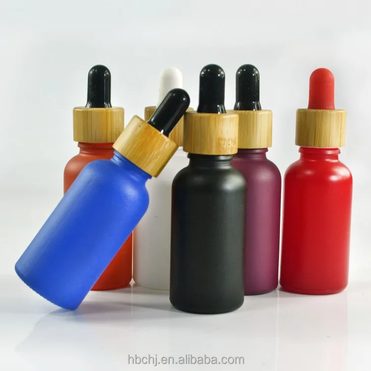 1 унция 30 мл матовая черная красная белая зеленая синяя фиолетовая стеклянная бутылка-капельница с бамбуковой деревянной крышкой