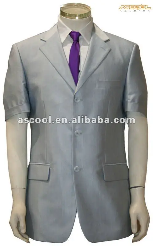 Fashion Dry Clean Polyester Black Gray Short Sleeve Slim Fit Men's Suit