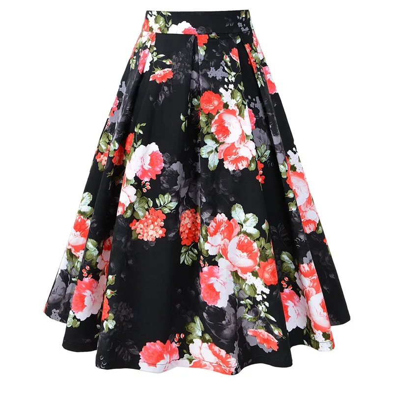 Dressever Женские винтажные юбки-трапеции с принтом плиссированные расклешенные