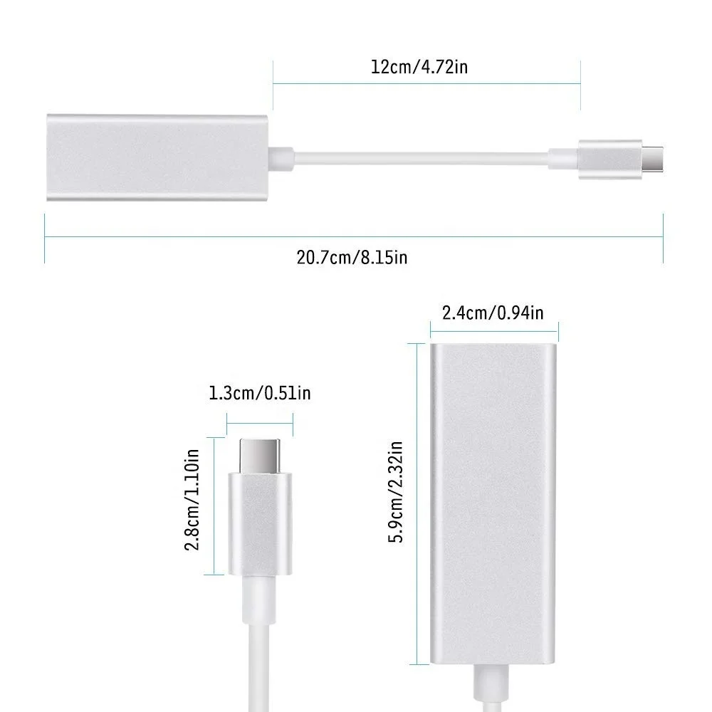 Сетевой адаптер SUNLINE USB C к RJ45 female Lan гигабитный для 100/1000 Мбит/с Ethernet cabl