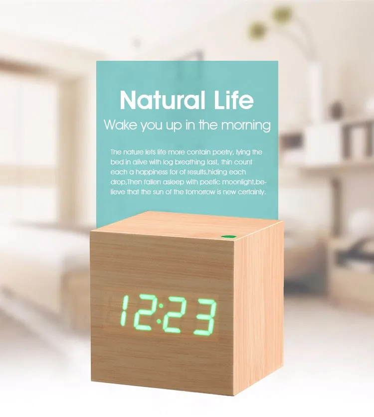 JINSUN New Modern Wooden Led Clock Square Style Desktop Clock Led