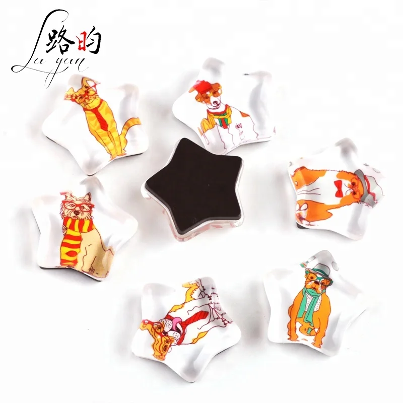 Wholesale Custom Refrigerator Magnet Sticker Kitchen Star Shaped Dog Cat Malta Glass Magnet