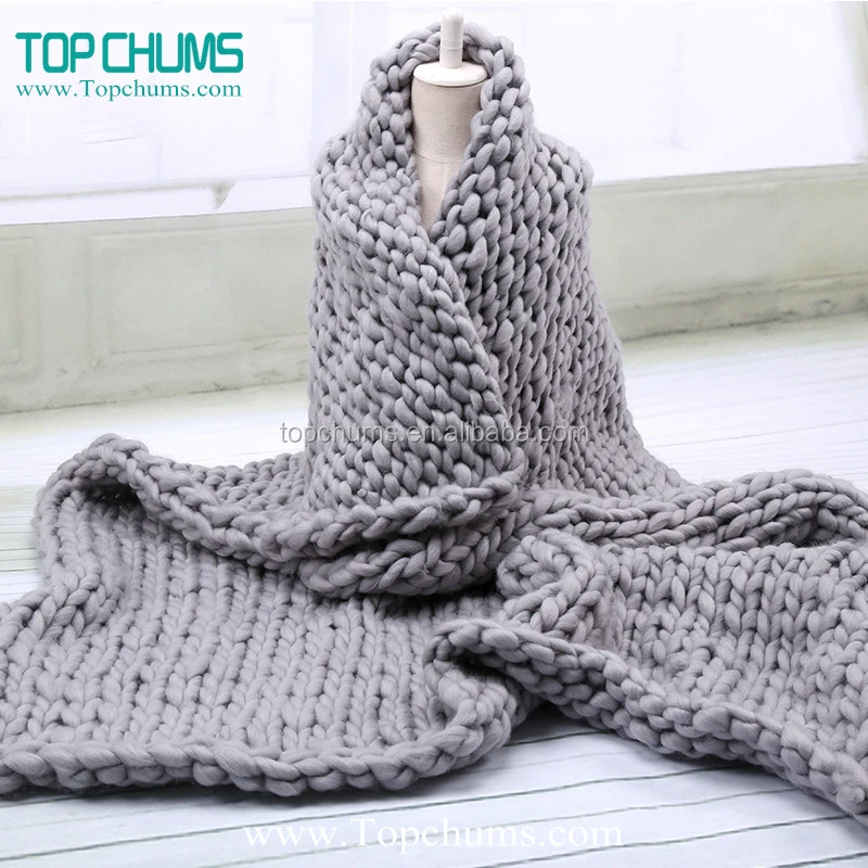 wholesale Dropshipping Baby adult Custom  australian poly merino wool chunky knit blanket