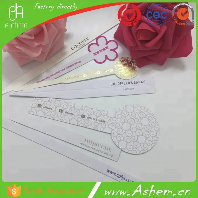 
high quality guangzhou printing service cheap perfume absorbed test paper with LOGO printing, DL562 