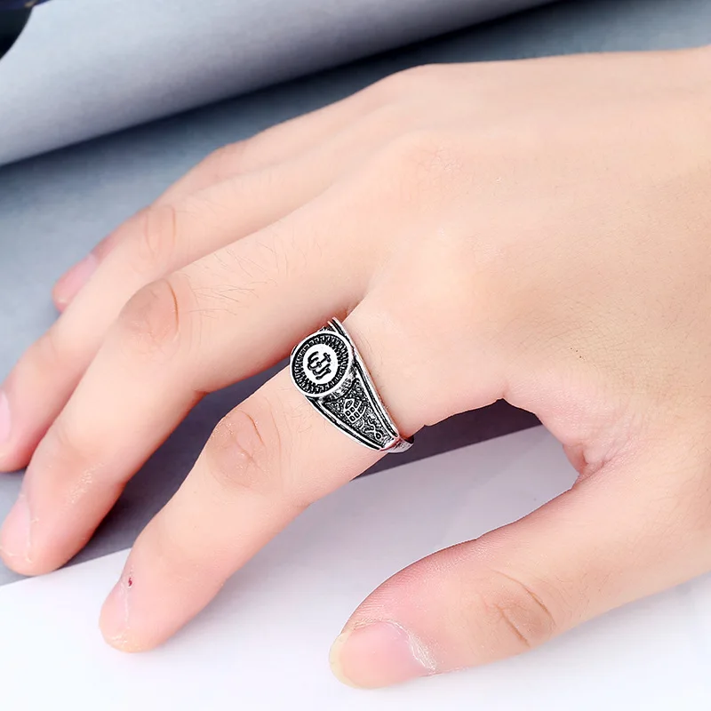 1PCS New Antique Silver Muslim Finger Ring Allah Arabic Shahada Arabic God Messager For Women Men Middle Eastern Ramadan Jewelry