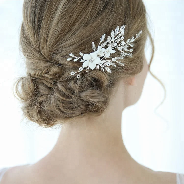 Элегантные Головные Уборы Заколка Бохо Нежный Кристалл белый фарфор цветок Свадебный зажим для волос свадебное украшение для волос ювелирные изделия