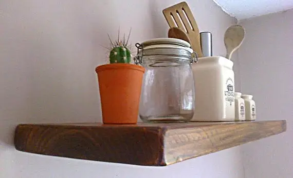 Kitchen rustic wood floating shelf / Shelves - Oak, Pine, White Natural Wax