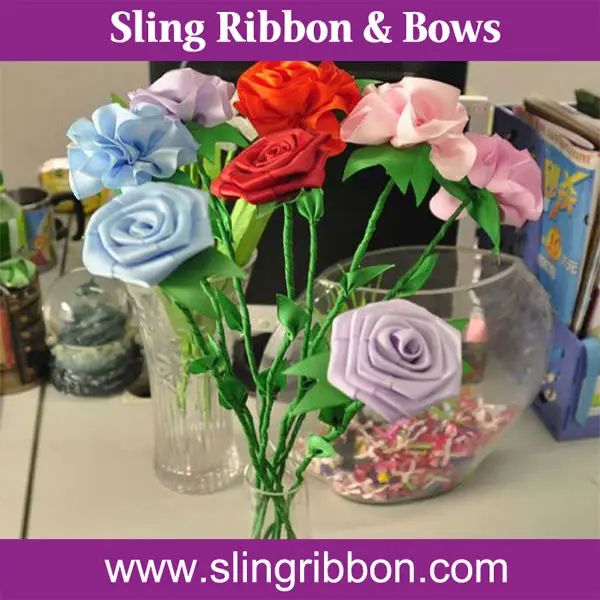 Factory Colorful Artificial Lily and Rose Ribbon Flowers for sale