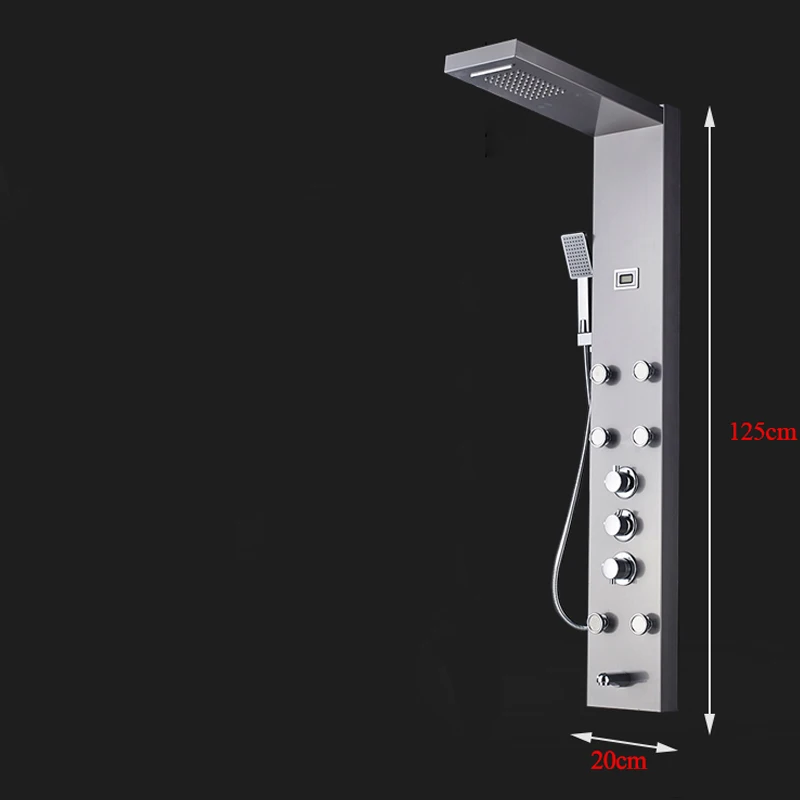 Thermostatic Waterfall Rain Shower Column Panel Jets Sprayer Hand Tub Mixer Tap