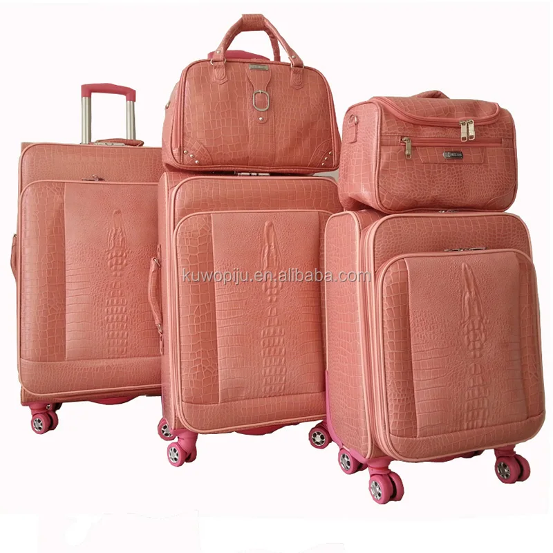 crocodile pu leather 5 pcs spinner luggage set Hot sale travel trolley luggage travelling bags