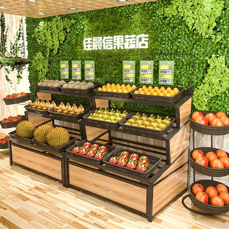 3 Layer Wooden Fruit&Vegetable Display shelves for Supermarket