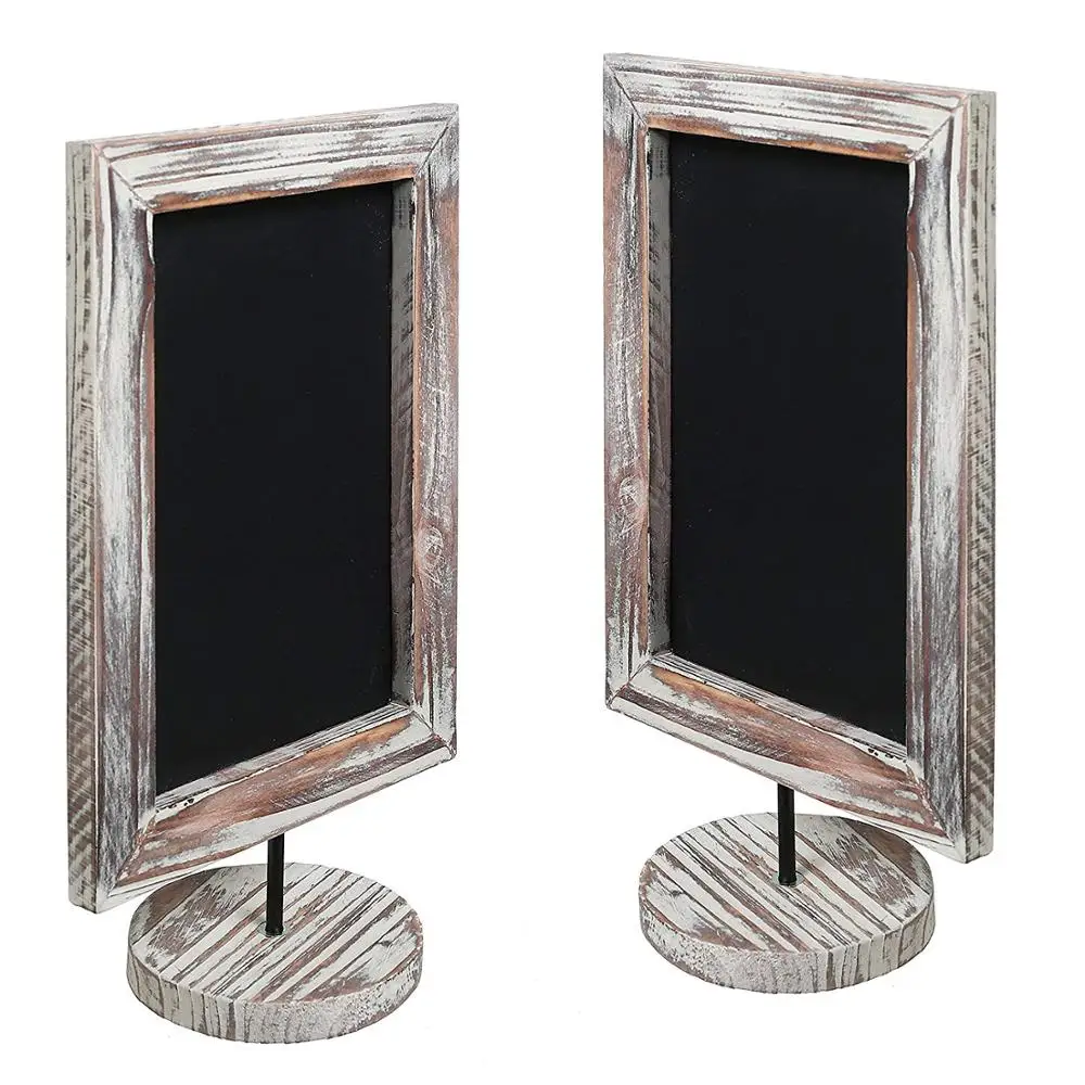 Set of 2 12-Inch Rustic Torched Wood Framed Tabletop Memo Message Chalkboard Cafe Menu Board Sign Table Sign Wedding Decoration
