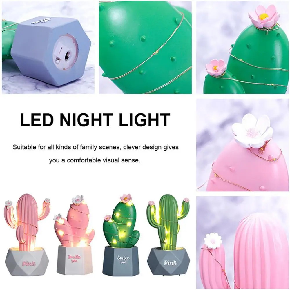 Светодиодная настольная лампа в виде кактуса, маленький ночник со звездами мечты, украшение для спальни, детский подарок