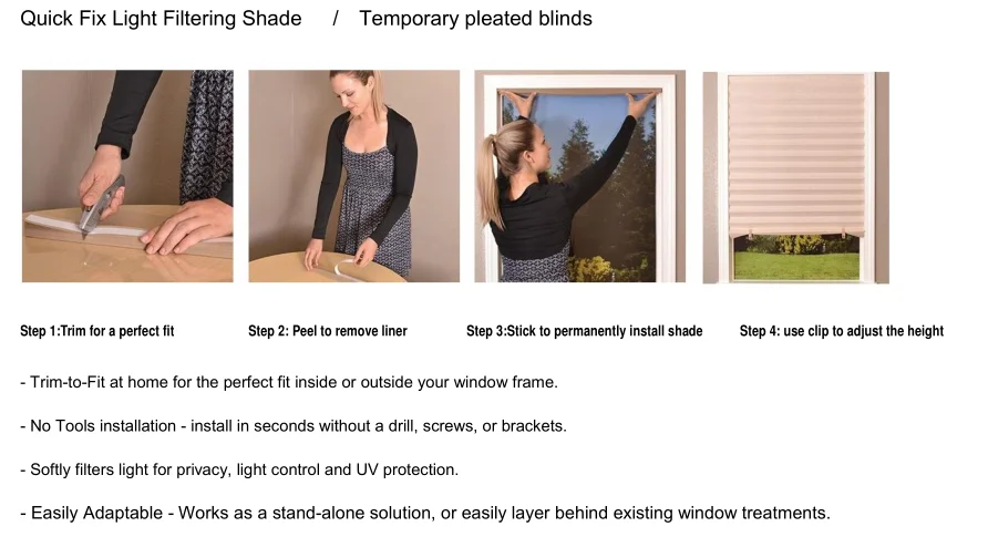 Plisse paper temporary blind, Adhesive easy fix pleated blinds