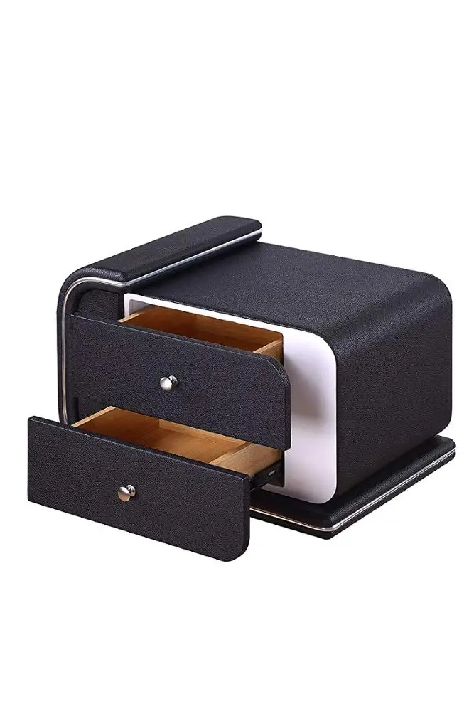 Upholstered Faux Leather Right Facing Nightstand with Chrome Drawer bedside table