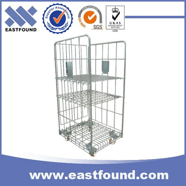 Galvanized wire transport cage pallet trolley cart