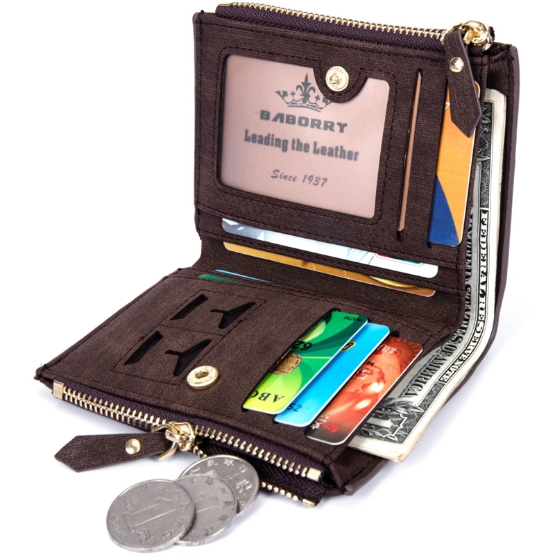 Baborry RFID Protect Wallet Men Solid Soft PU Coin Purse Card Holder Short Design Slim for Geldbeutel Herren