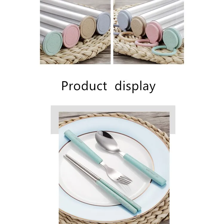 
Eco Friendly Cute Portable Cutlery Box Wheat Straw 304 Stainless Steel Spoon Fork Cutlery Set 