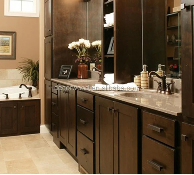 American style bathroom dark coffee furniture with mirror and light