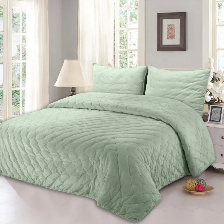 
Solid Color Washed Microfiber Dot Quilting Bedspread Quilt Set 