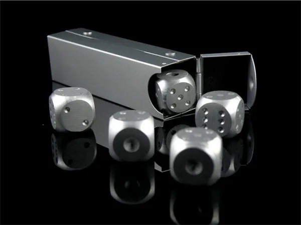 5in1 Golden Aluminum Alloy Drinking Game Dice Set Portable Noble Metal Case Gambling Poker Chips Bar Party Dominoes Mens