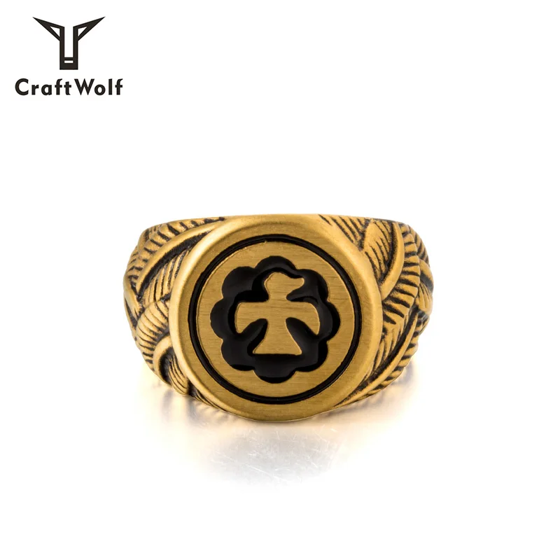 Craft Wolf Fashion vintage silver gold jewelry  eagle leaf animal  titanium Stainless Steel finger  Ring for men factory