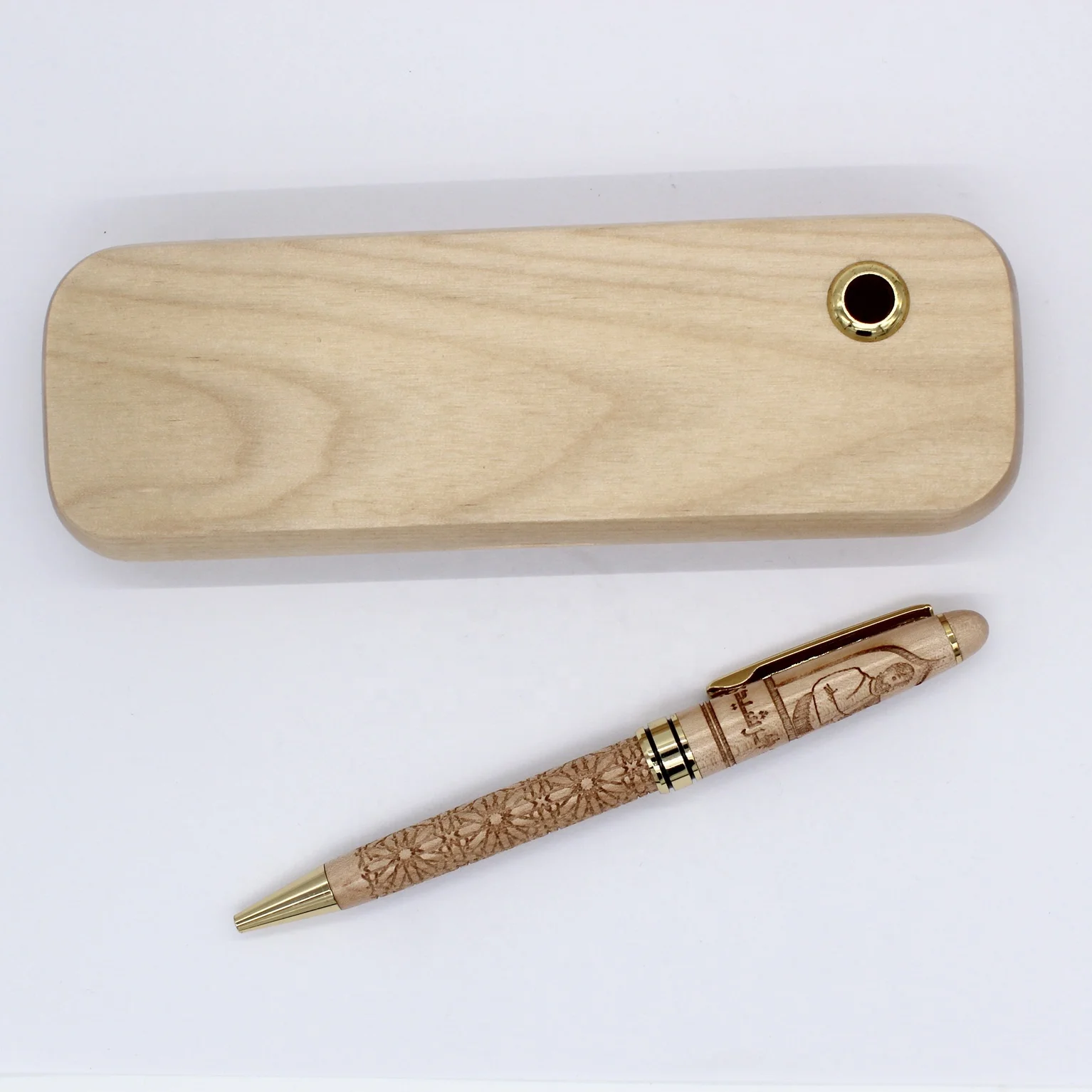 JW-14 wholesale  luxury engraving logo maple wood twist ballpoint pen with wooden box and pen holder
