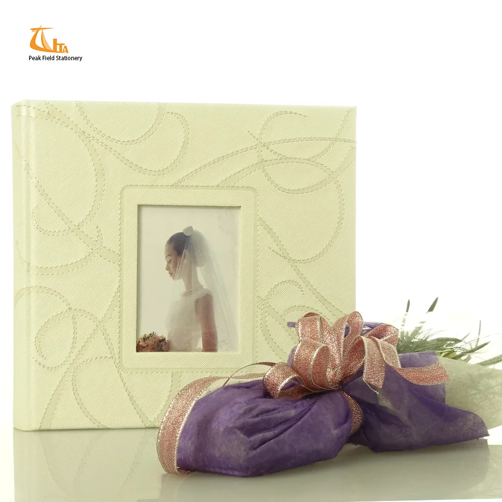 Faux leather embroidery wedding cover a4 size self adhesive sheets photo album