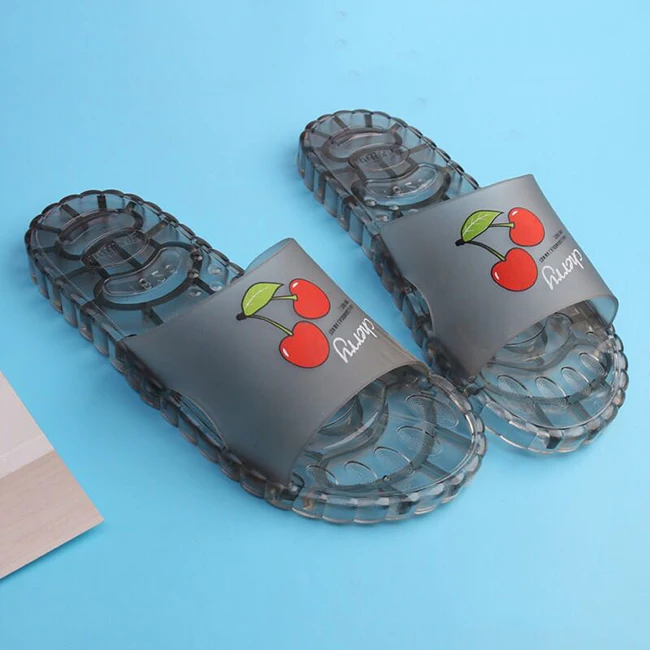 2019 Spring Women&Men PVC Bathroom Slippers Ladies Fruit Transparent Upper Slide Unisex Popular Easily-carried Hotel Slippers