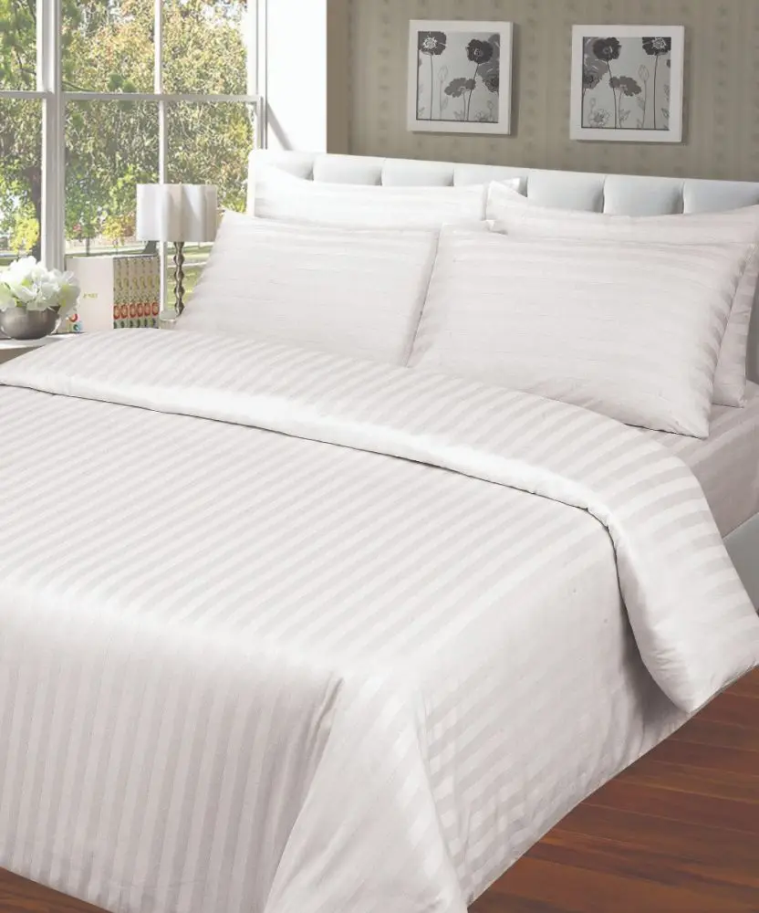 Queen size 3cm stripe 300TC hotel bed linen 100% cotton hotel Duvet cover  and Pillow case Set