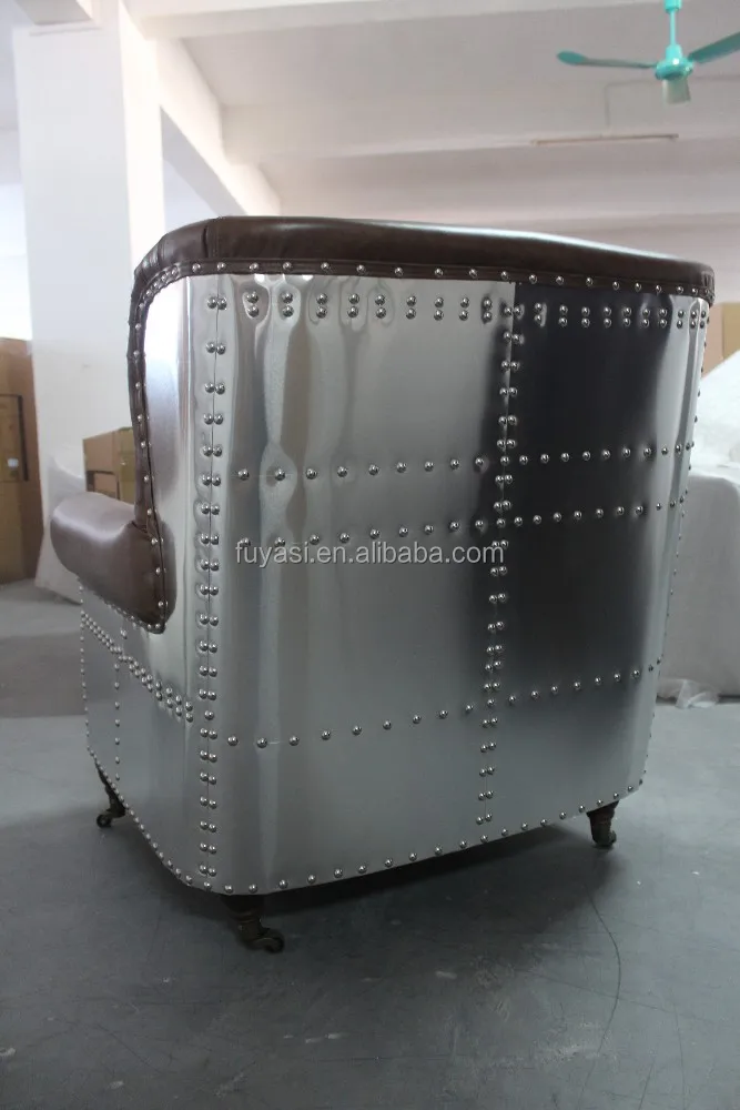 aviator professior chair aluminum back with vintage italian leather upholstery chair
