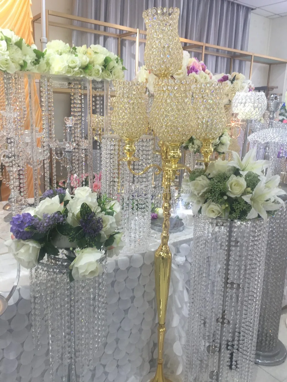 Luxury Tall Wedding Crystal Waterfall Flower Stand