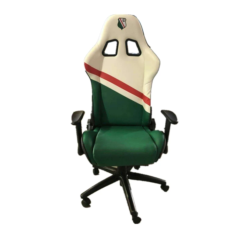 Executive Racing High Back Reclining Chair Gaming Chair With Wheel Green and White Pu leather Office  seat with 3D armrest