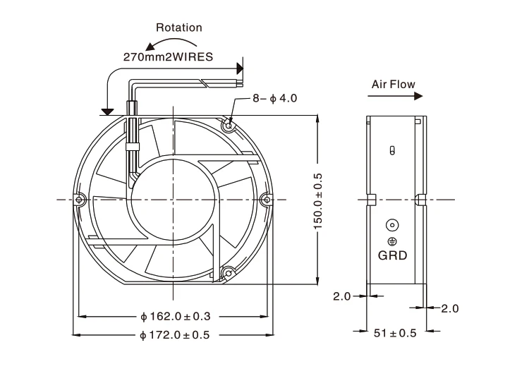 172mm Plastic Blade Material Free Standing Mounting 172x150x51mm 220V AC Axial Cooling Fan Industrial Equipment Ventilation Fan
