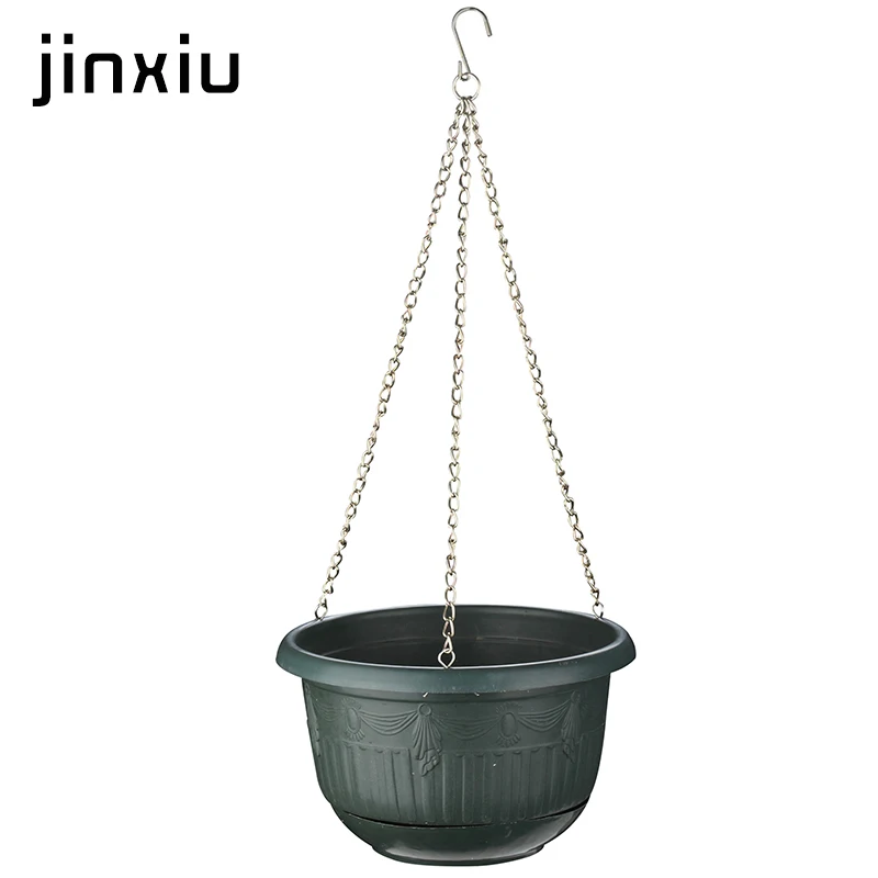 
plastic hanging garden pots with metal chain hanger 