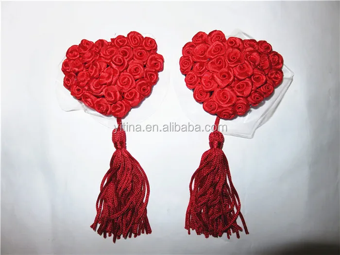 Hot girls Sexy Red Rose Flower Heat-shaped Red Tassel Adhesive Nipple Cover