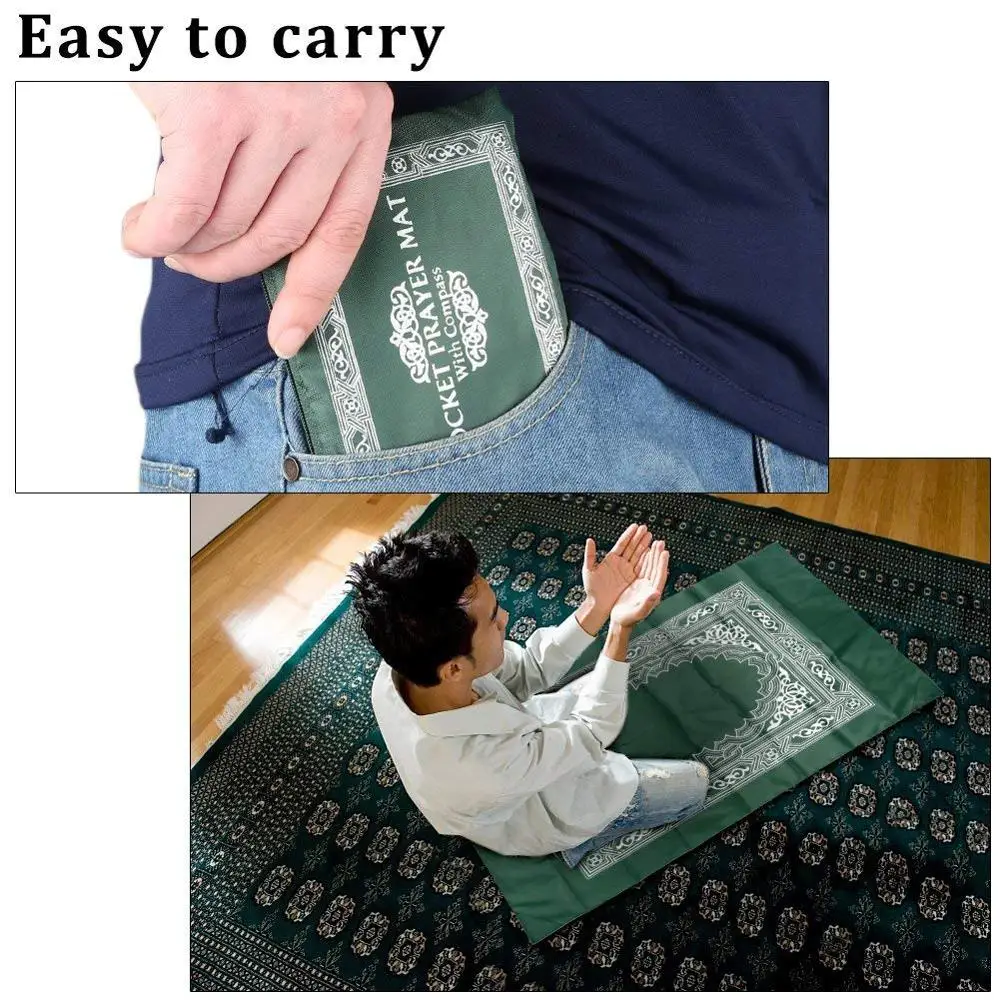 Islamic travel pocket sejadah muslim prayer mat with compass wholesale manufacturer for five colors.