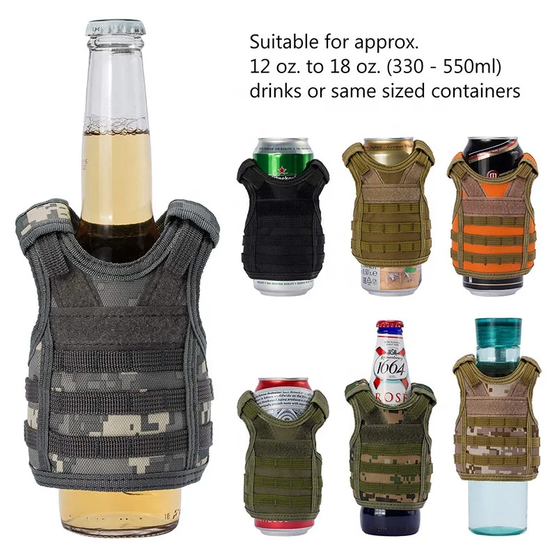 Миниатюрный тактический жилет molle, жилет для пивных бутылок с регулируемыми ремешками, держатель для напитков для банок и бутылок 12 унций или 16 унций