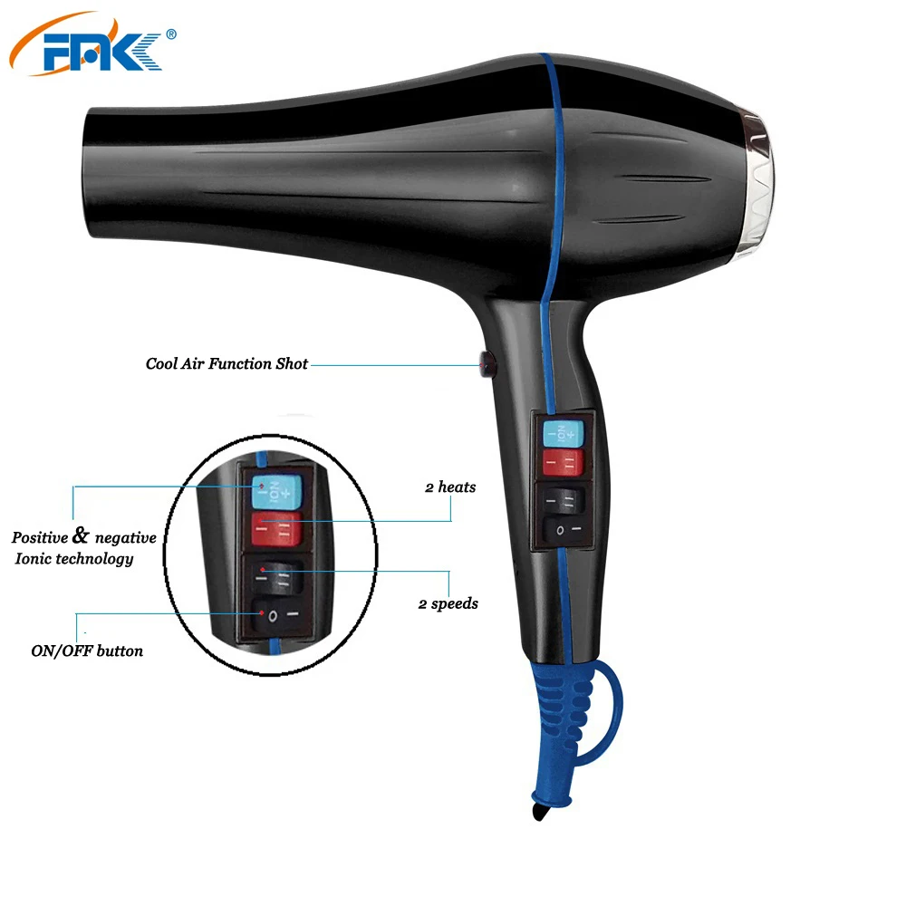 Custom powerful hair dryer professional salon with AC motor Positive and Negative ion 1875W or 2200W Hair Dryer