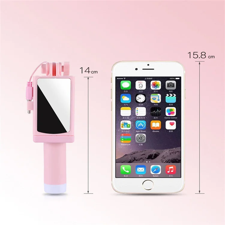 
universal mini foldable wired phone selfie stick with mirror 