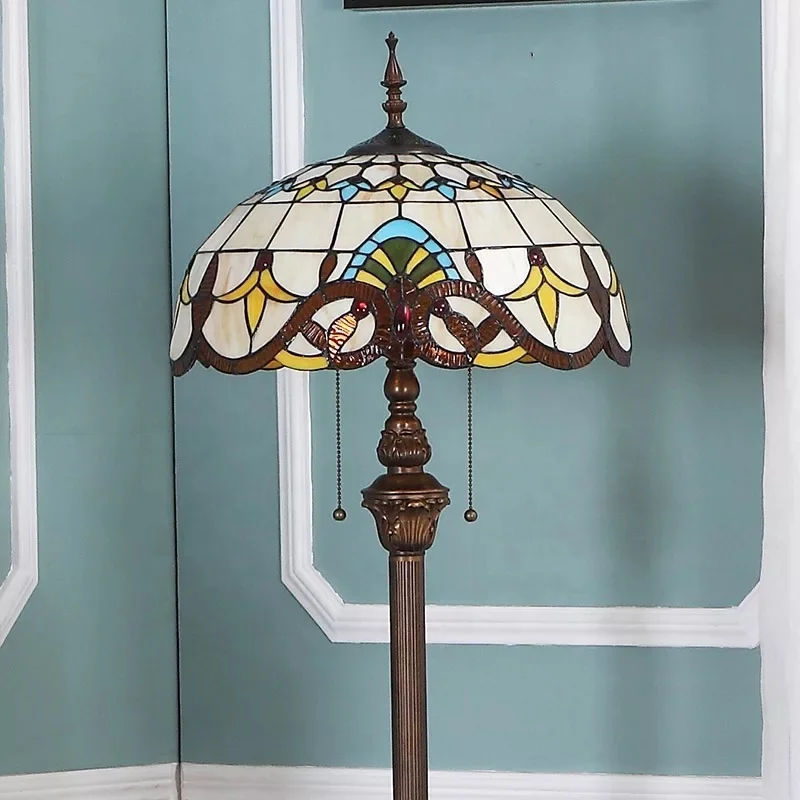 Tiffany Kaca 16 Inch Shade Art Deco Elegant Luxury Baroque Handmade Stained Glass Tifany Floor Lamp Tiffany Standing Lamp