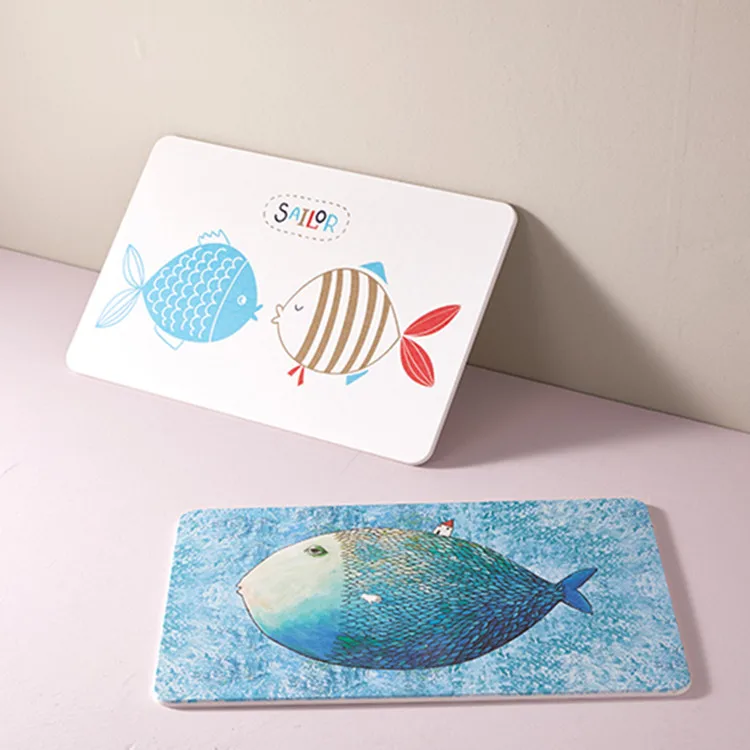 QJMAX High Quality Custom Design Printing Magic Quick Dry Diatomite Foot Mat